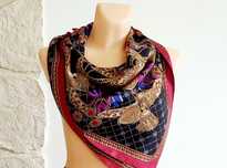 Elegancka Wielka Wzorzysta Apaszka Naturalny Jedwab 100% SILK