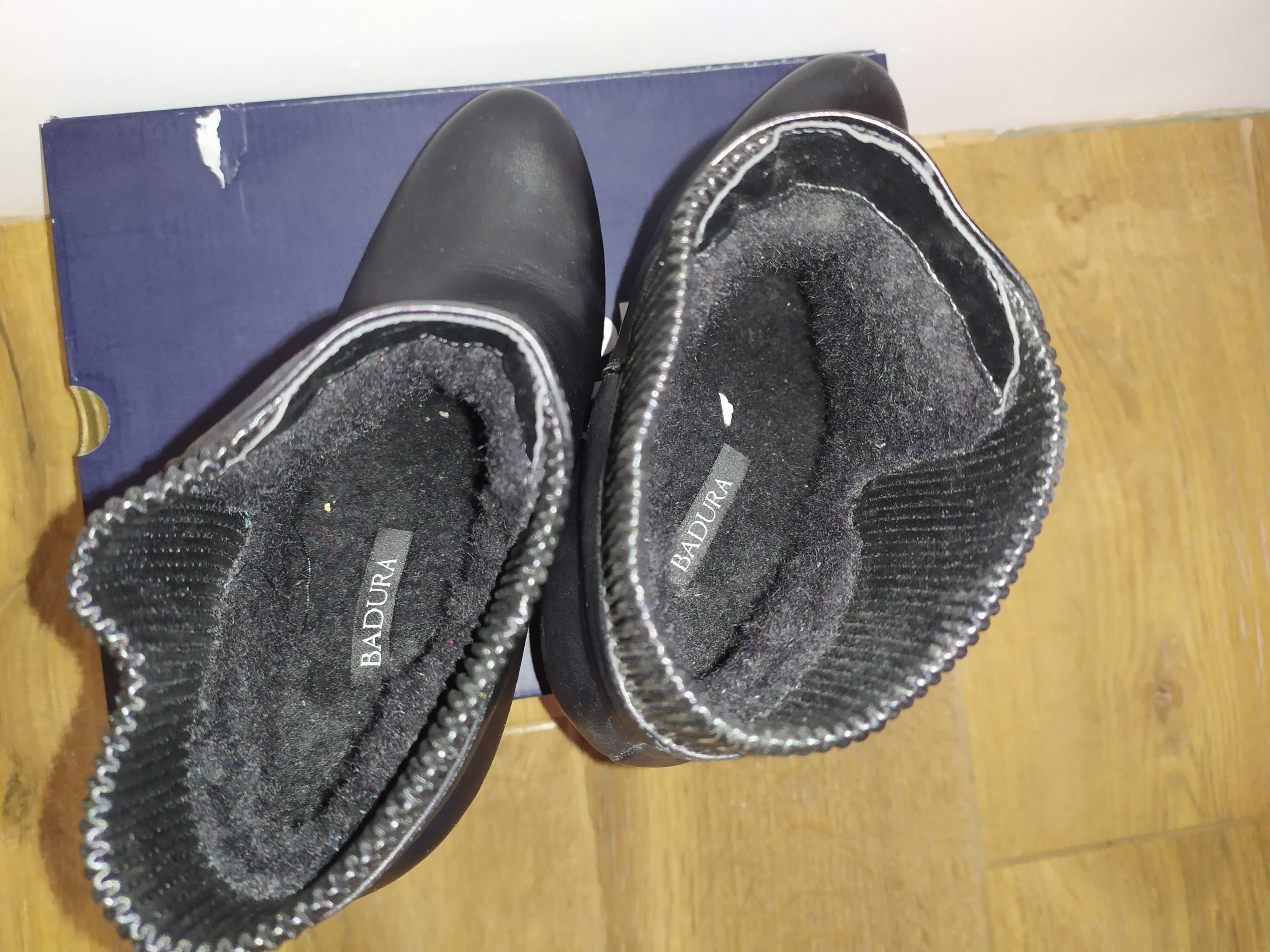 Badura buty zimowe damskie 39 czarne z futerkiem na koturnie