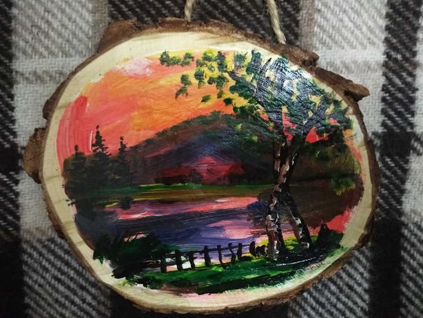 Элитная картина на дереве, подарок, акварель пейзаж живопись искусство