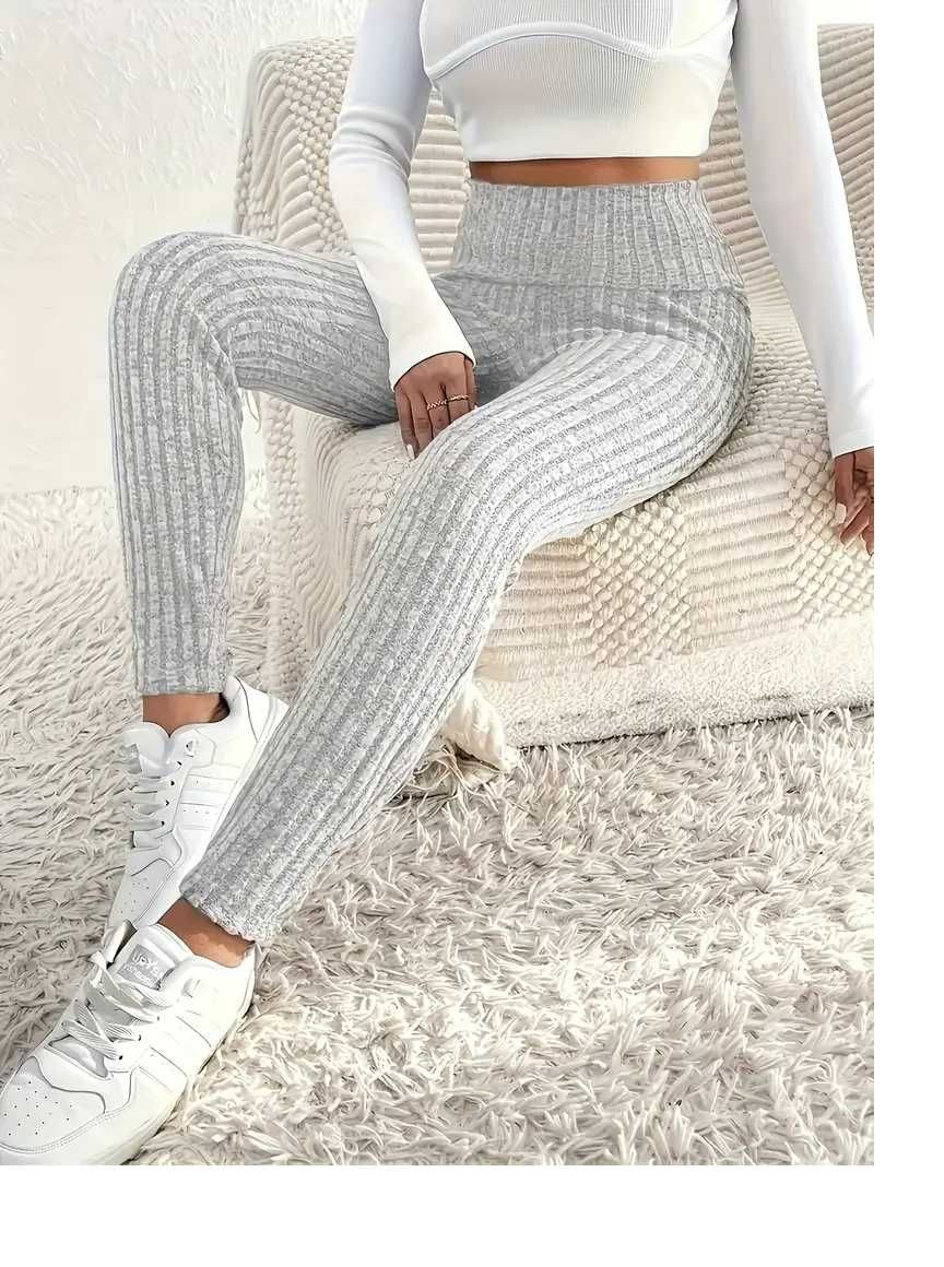 Legginsy Z Wysokim Stanem Elastyczne Na Co Dzień roz M Srebrzystoszare