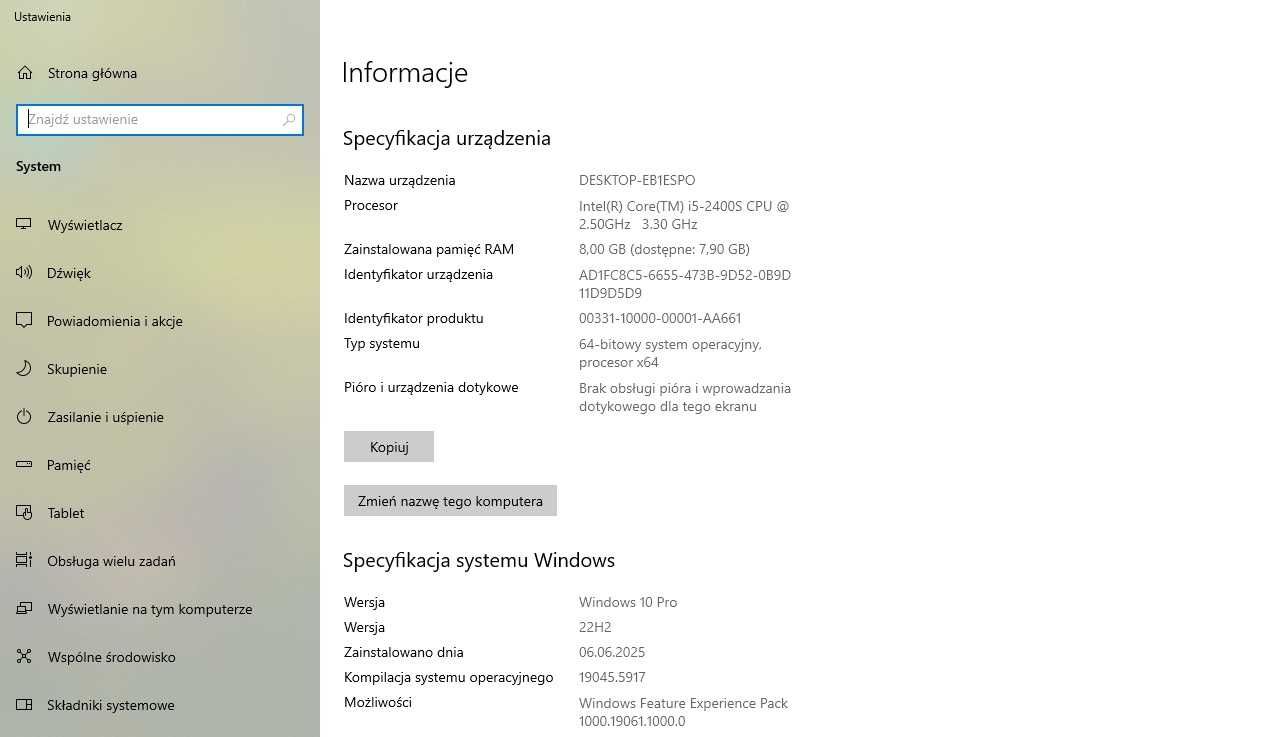 Komputer stacjonarny i5 3.3GHz, 8GB DDR3, dysk 250GB