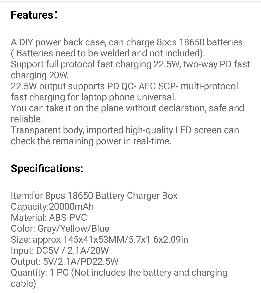 Корпус повербанка PD22.5W Fast Charger PD QC3