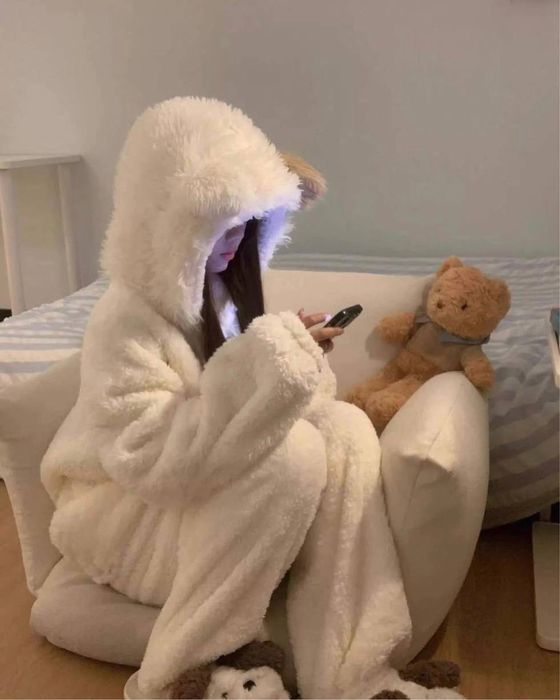 Женская пижама шерсть Тедди домашний костюм Мишка с ушками 42-46 S-L