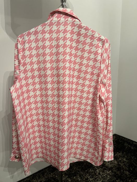 Koszula różowo-biała pepitka M/L+wiązanie