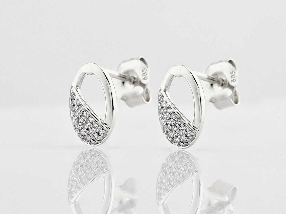 Brincos - 14 K Ouro branco - 0.07ct.  Diamante (Natural)
