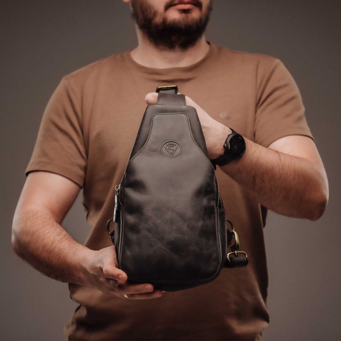 Сумка кожаная слинг мужская / Шкіряна чоловіча сумка через плече VS095