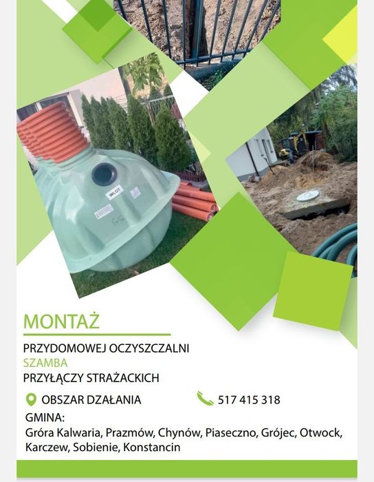 Montaż Przydomowej oczyszczalni /Montaż Szamba / Przyłączę strażackie