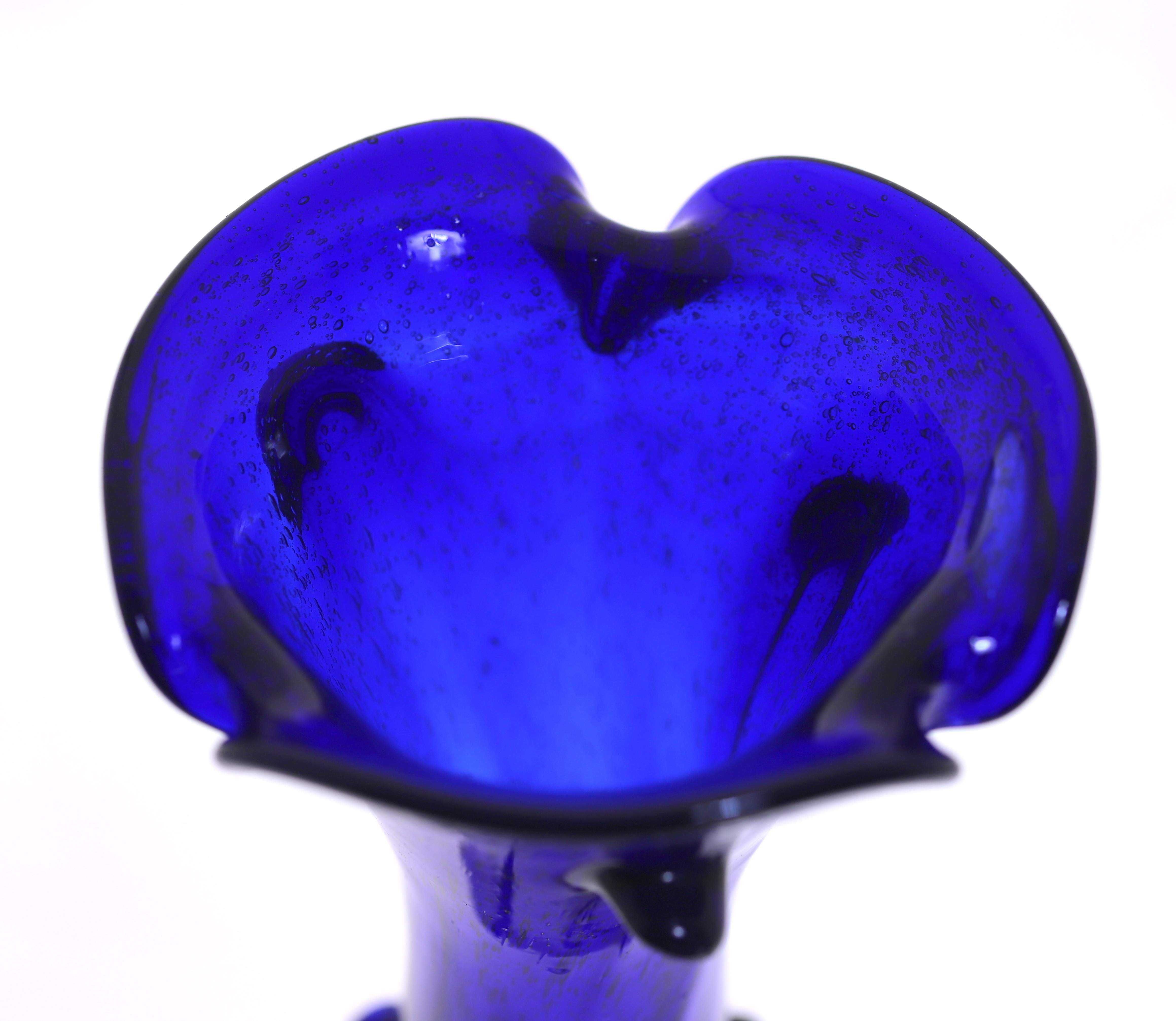 Szklany wazon sękacz kobaltowy napowietrzony wys 28,5cm PRL