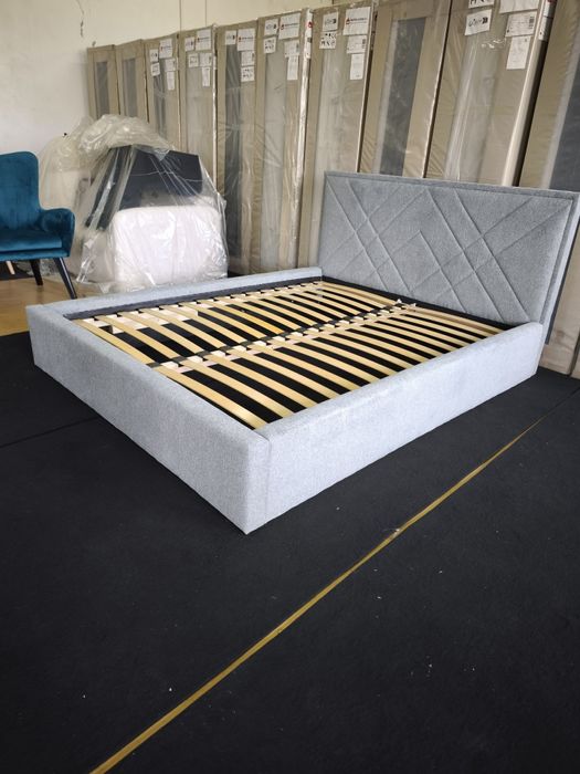 Łóżko tapicerowane 160x200 •nowe • szara tkanina • stelaż drewniany