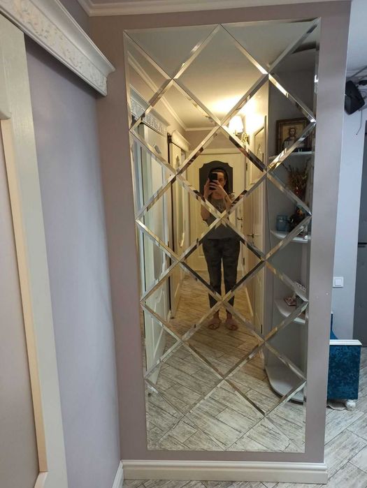 Дзеркальне панно 850*2125 срібло фацет 10 мм квадрат 300*300 мм