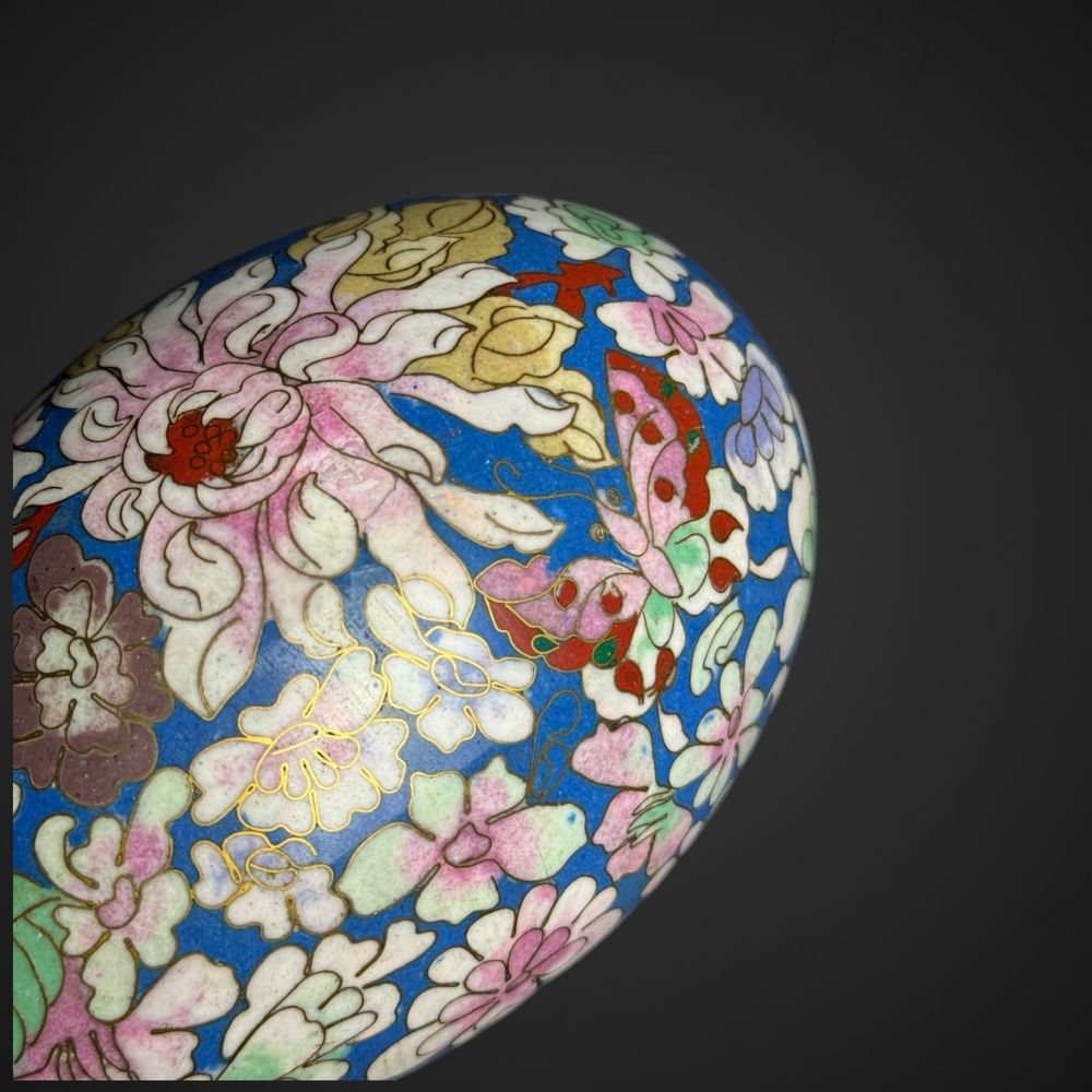 Bardzo duże jajko jajo emalia cloisonne kolorowe kwiaty B51/082329