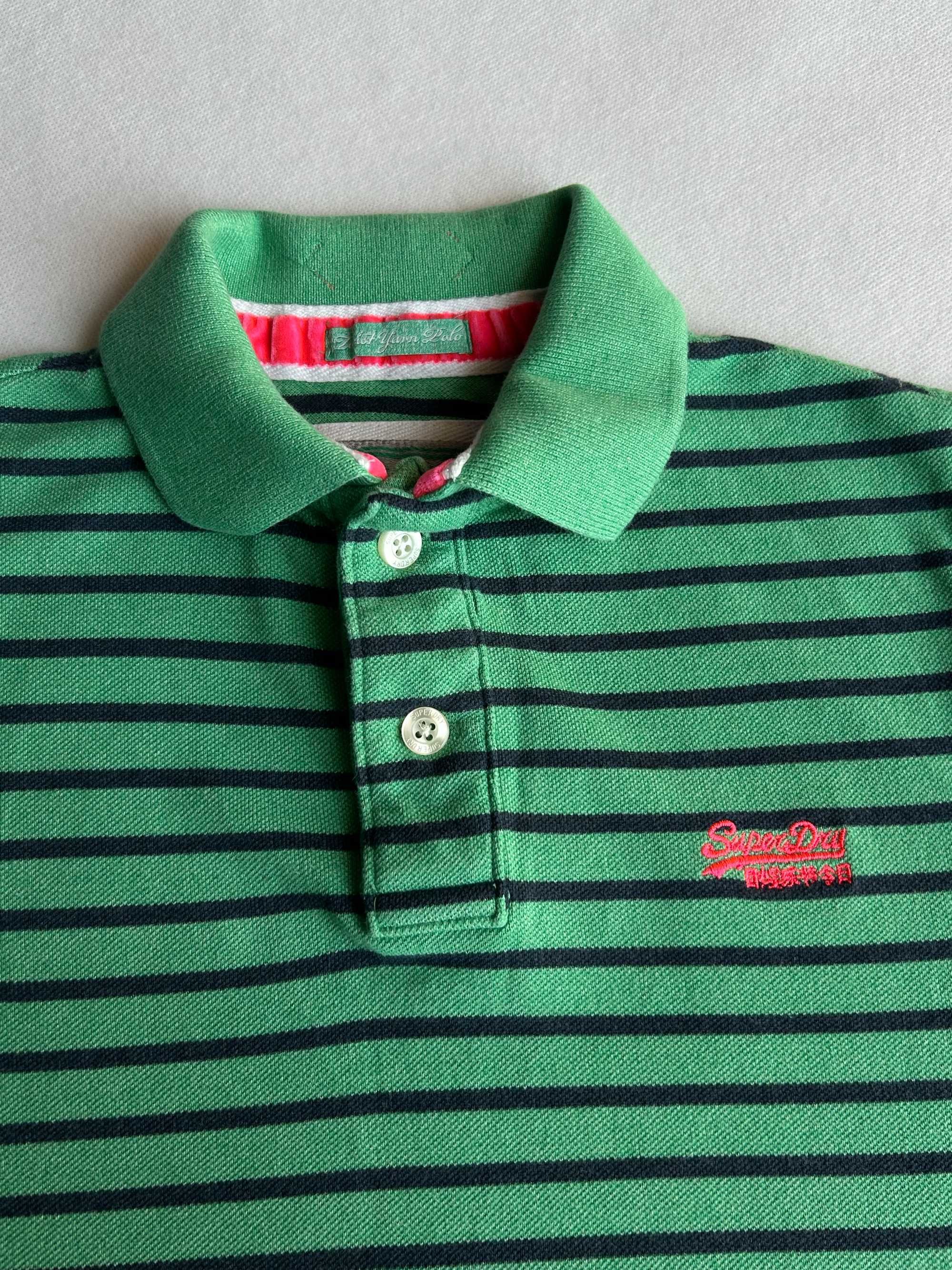 SuperDry _ Zielona koszulka polo w paski rozmiar M