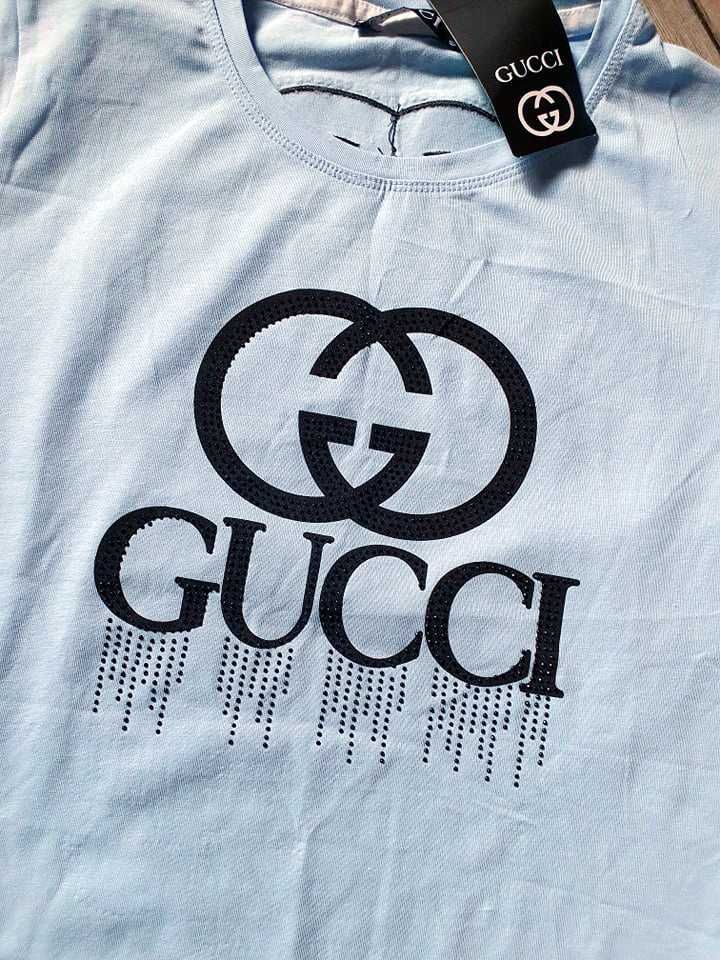 Gucci_3107 bluzeczka damska baby blue logowana przód tył apka r.S