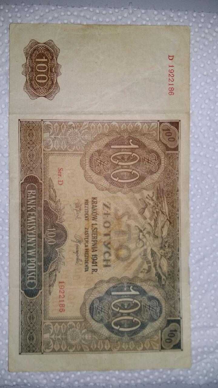 Banknot 100 zl 1941 rok