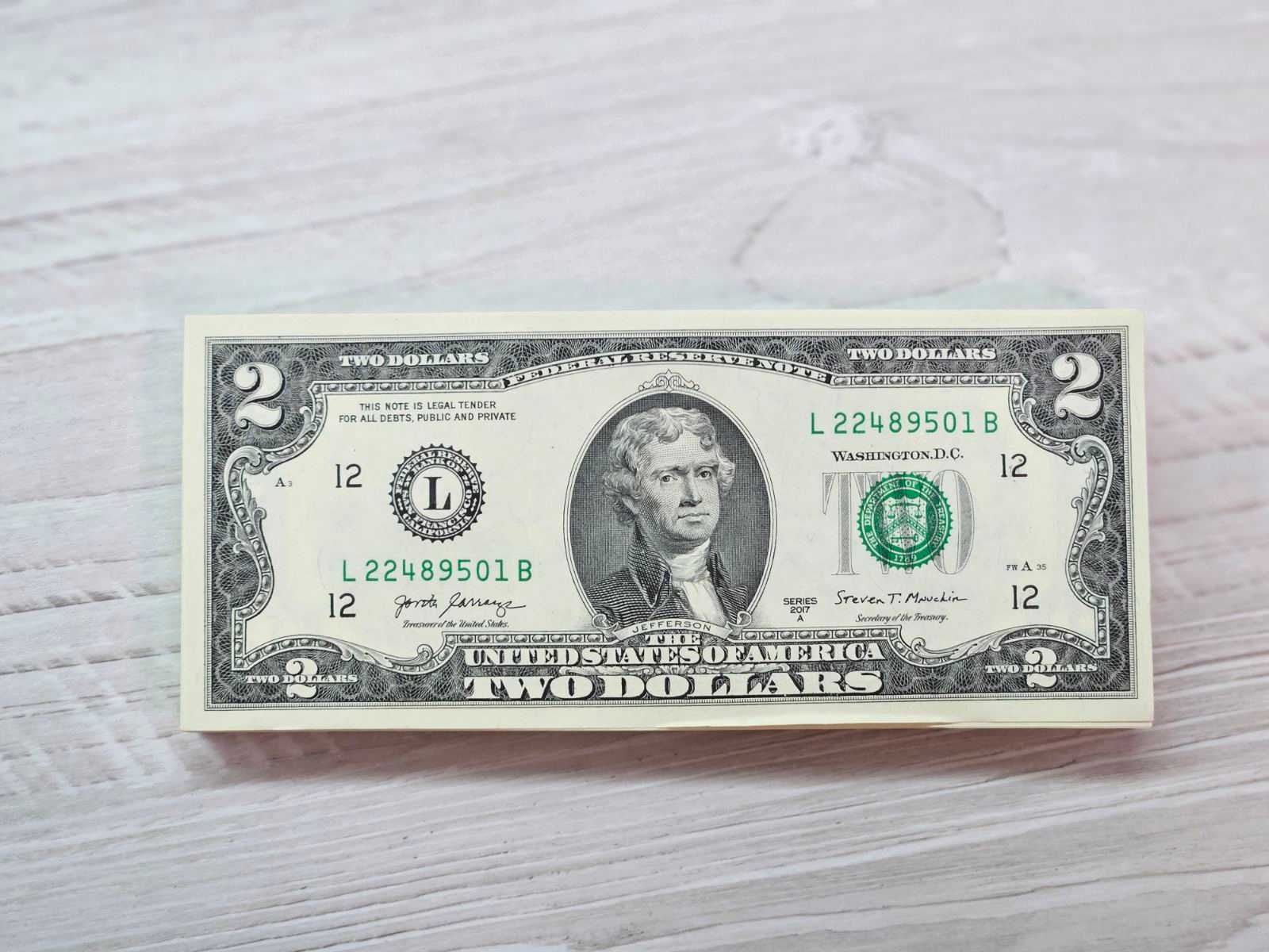 Банкнота для коллекционеров, Бона, 2 доллара США одной купюрой (USA),$