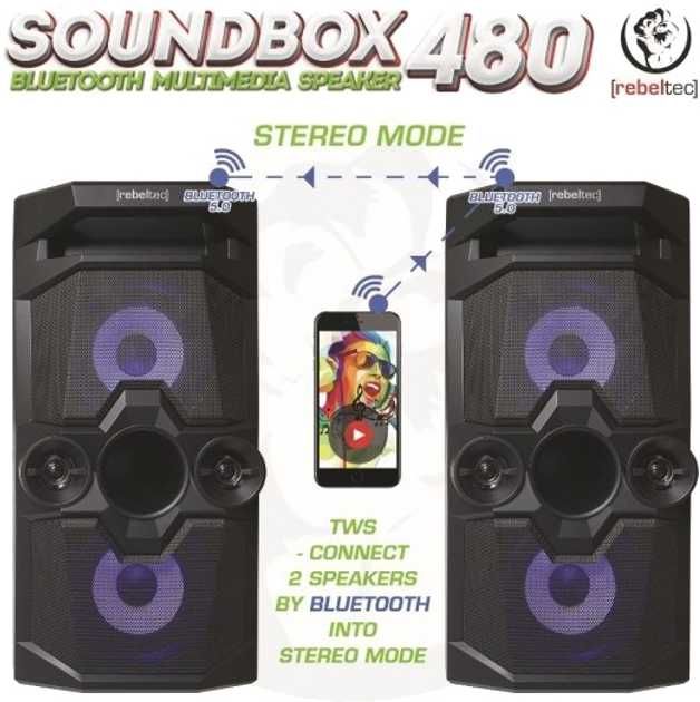 Акумуляторна колонка Rebeltec SoundBox 480 Bluetooth Stereo 50W