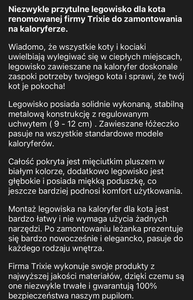 Legowisko na kaloryfer dla kota