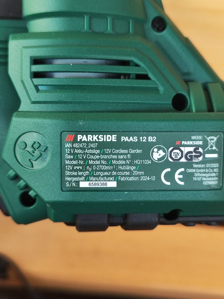 Шабельна пила PARKSIDE PAAS 12 B2 з акумулятором 2А