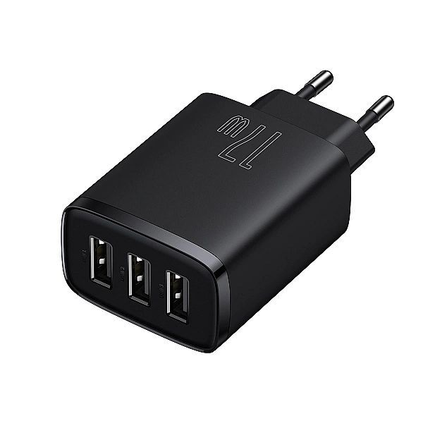 Baseus Compact ładowarka sieciowa 3x Usb 17w czarny (ccxj)