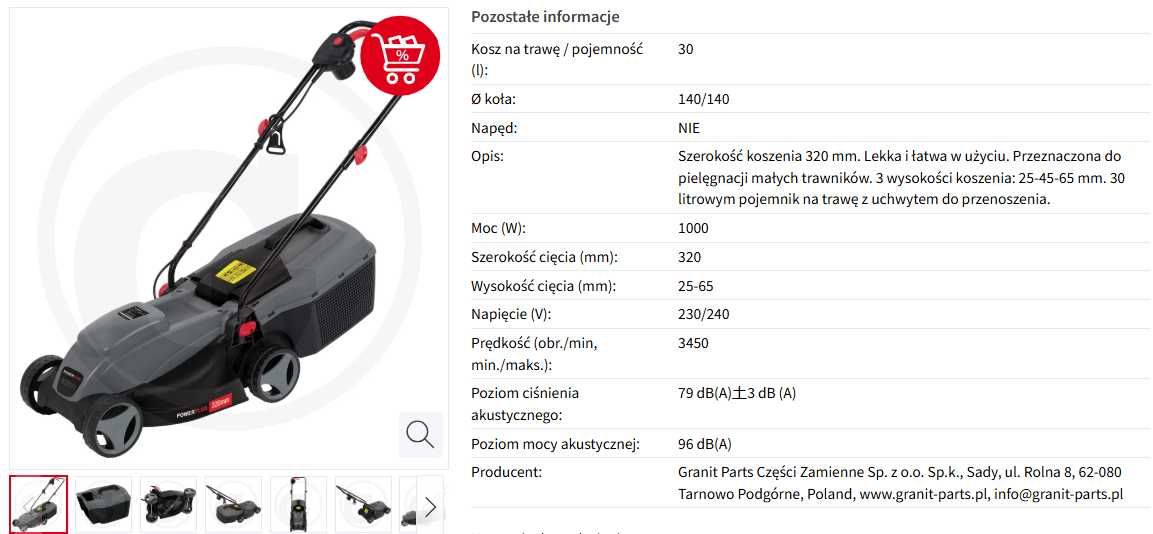 Kosiarka elektryczna do trawy POWERPLUS 1000W 32cm