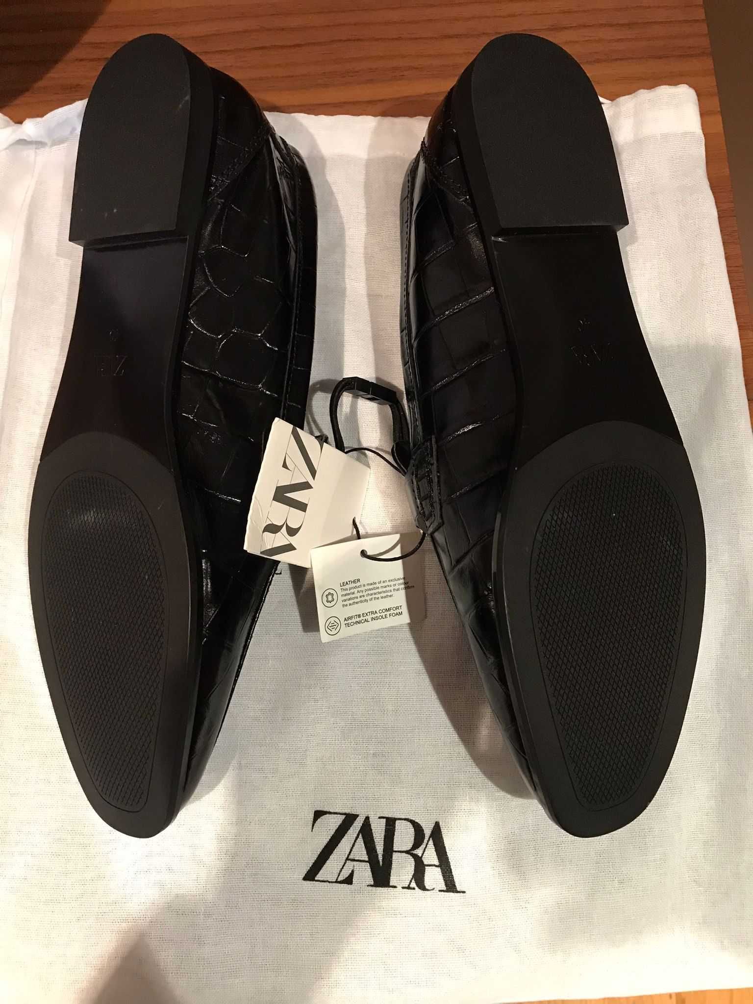 Sapato novo raso mulher tipo mocassins em pele tamanho 40 marca ZARA