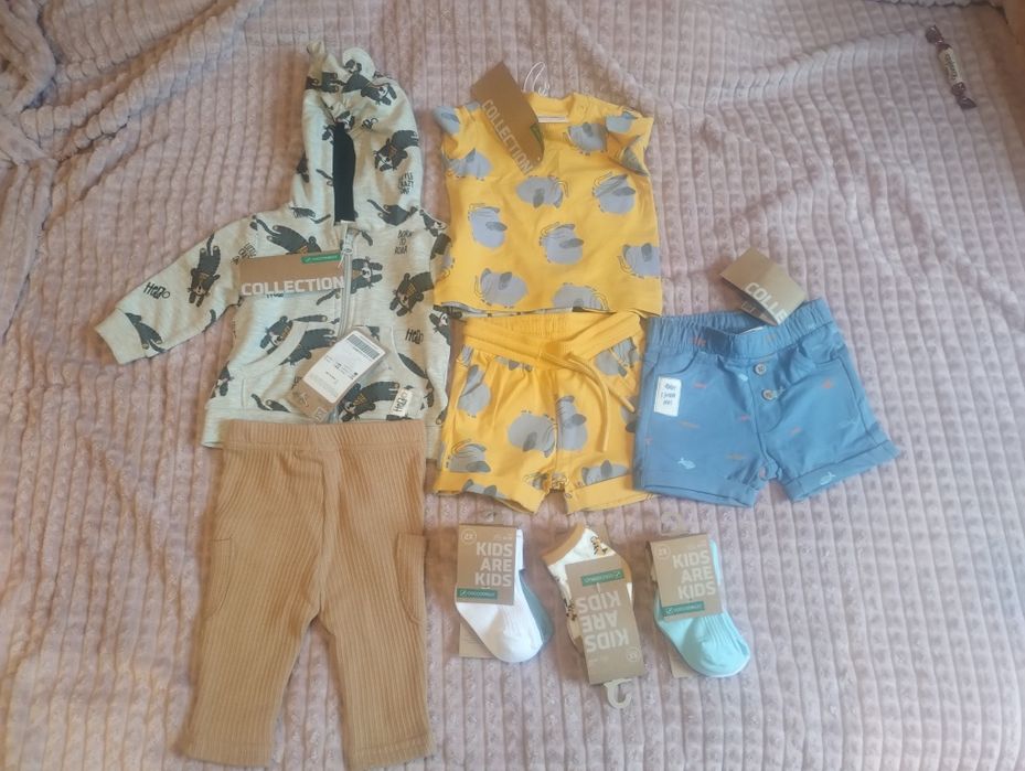 Ubranka- chlopiec- spodenki, koszulka , spodnie, bluza, skarpetki
