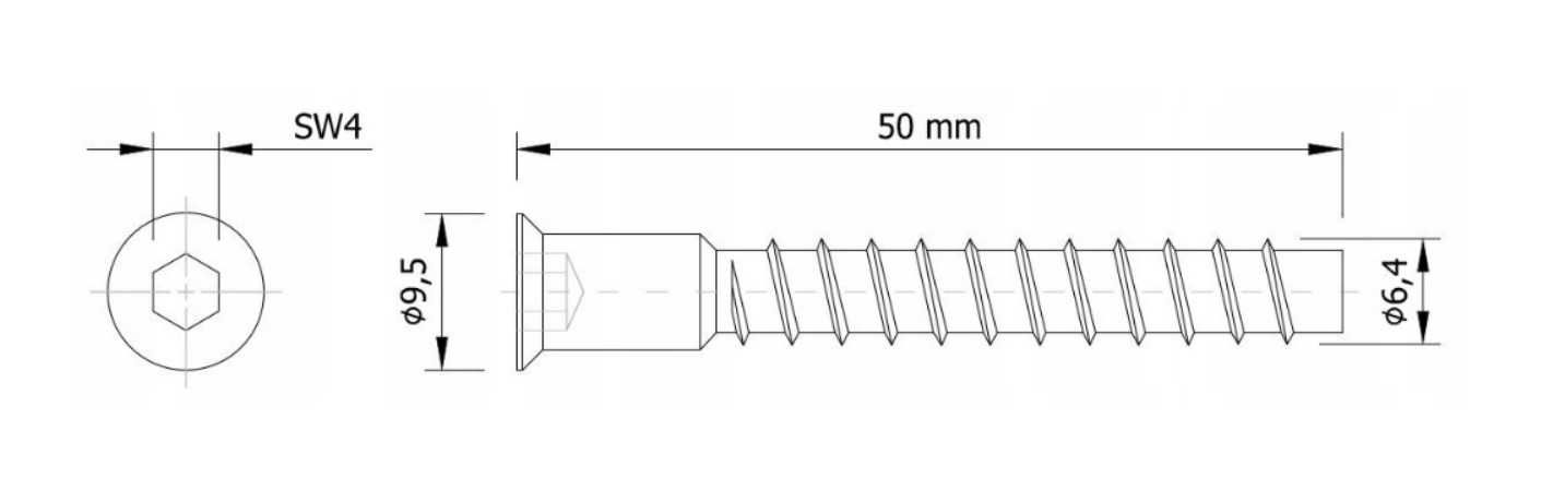 KONFIRMATY wkręty do drewna płyt meblowych 6,4x50mm - 100 szt