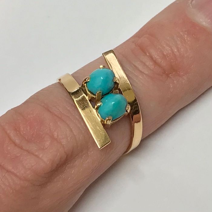 Złoty PIERŚCIONEK 18K TURKUSY Egipski wyrób r. 17