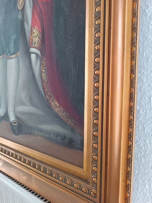 Duży Stary Obraz olejny  złota rama