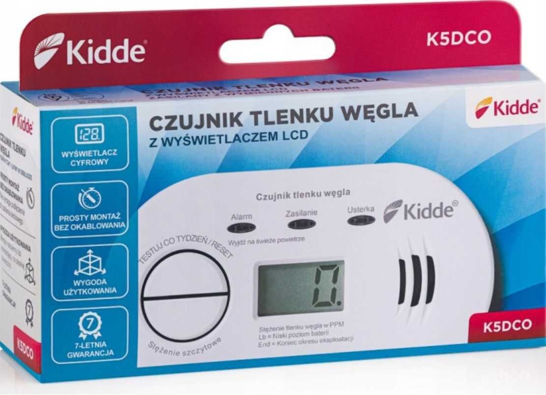 Czujnik tlenku węgla Kidde K5DCO z wyświetlaczem - czujnik czadu
