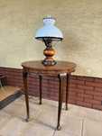 Lampa stołowa śliczna duża klosz szklany naftowa drewniana Aladyn