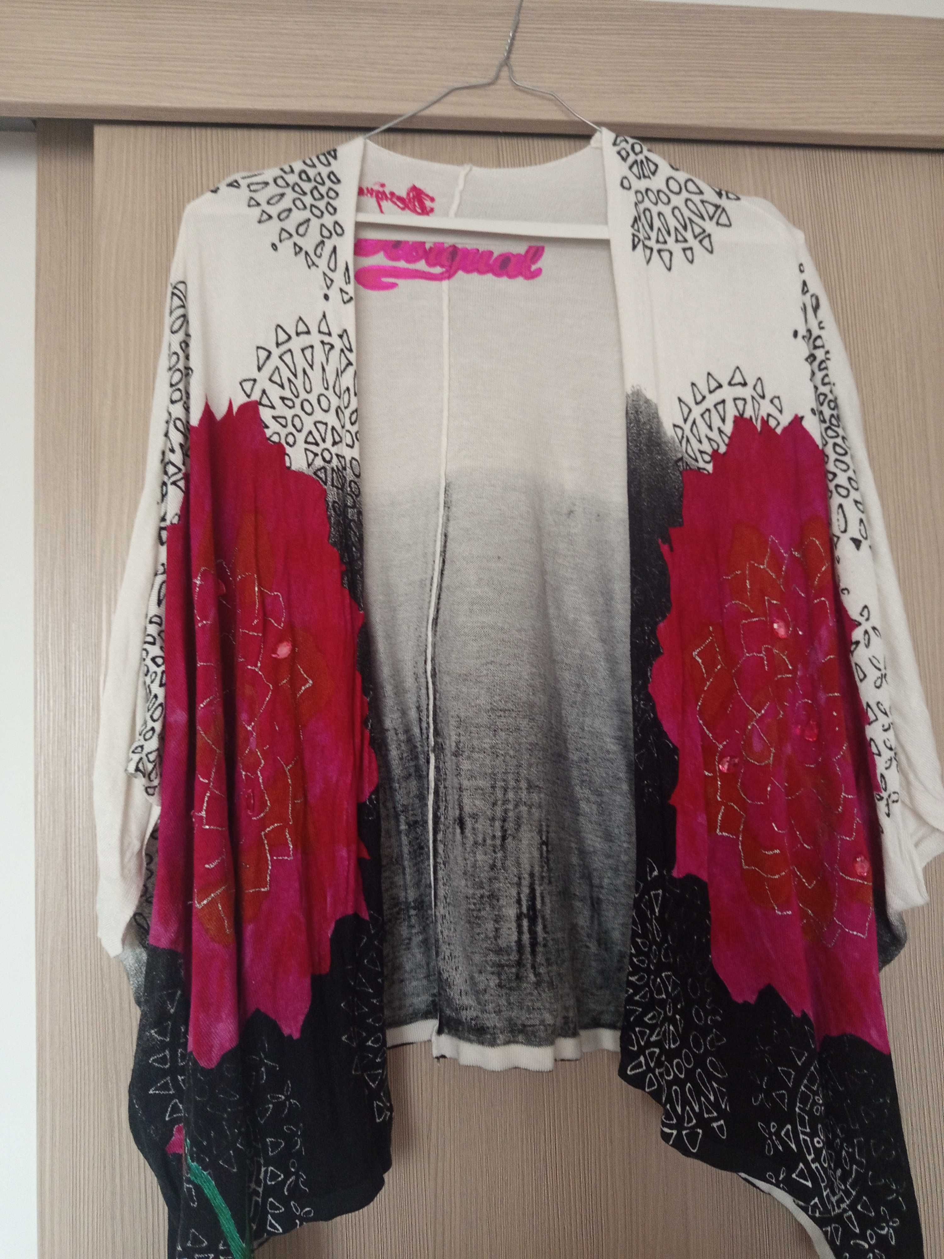Narzutka sweter desigual kwiaty oversize 38 uniwersalna