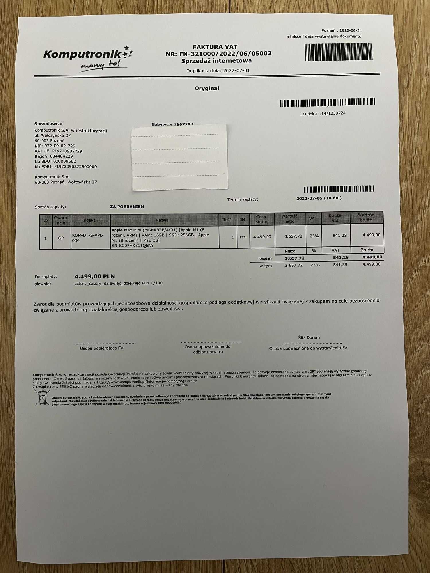 Mac mini M1, 2020 (zakup: 2022) | RAM: 16GB, SSD: 256GB | Stan idealny