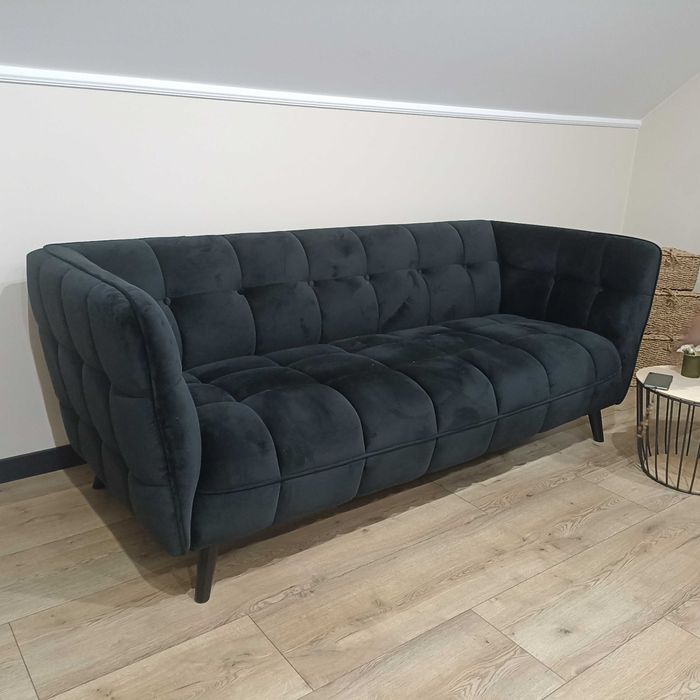 Kanapa czarna materiał welur