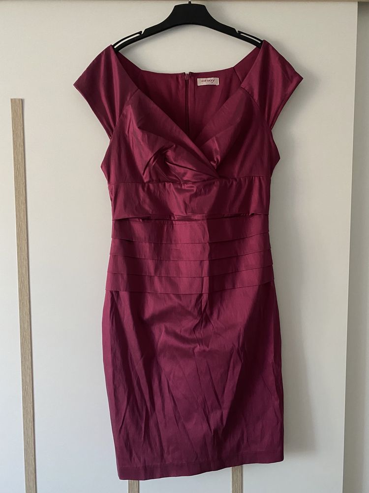 Elegancka fioletowa sukienka burgundowa na wesele komunia Orsay 38