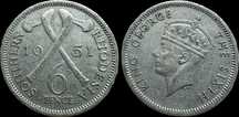 Moeda de 6 Pence - 1951 - Rodésia
