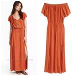 H&M 42r długa terakotowa marszczona sukienka Boho maxi