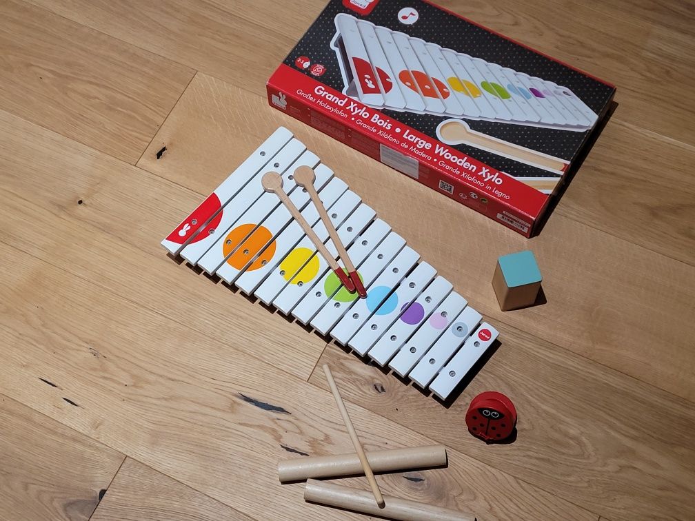 Janod cymbałki drewniane Confetti + zestaw instrumentów drewnianych