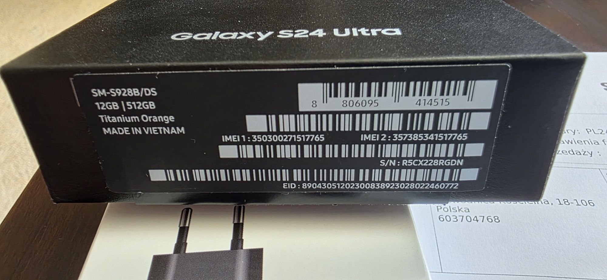 Galaxy S24ultra 512 GB, jak nowy z Watch4,etui, ładowarką 25 W