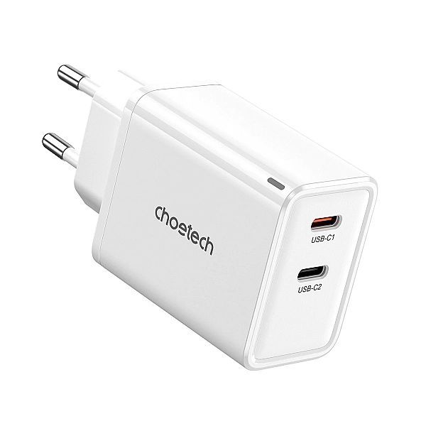 Ładowarka sieciowa Choetech Pd6013/2x Usb-c Pd 65w GaN - biała
