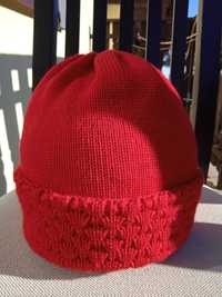 czapka z wełny Merino 100% czerwona damska wełniana okazja