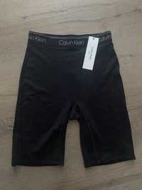 Czarne prążkowane kolarki bikery legginsy Calvin Klein Sport S