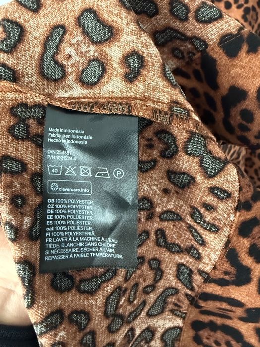 Panterkowa sukienka szerokie rękawy H&M 40 L brązowa do kolana pantera