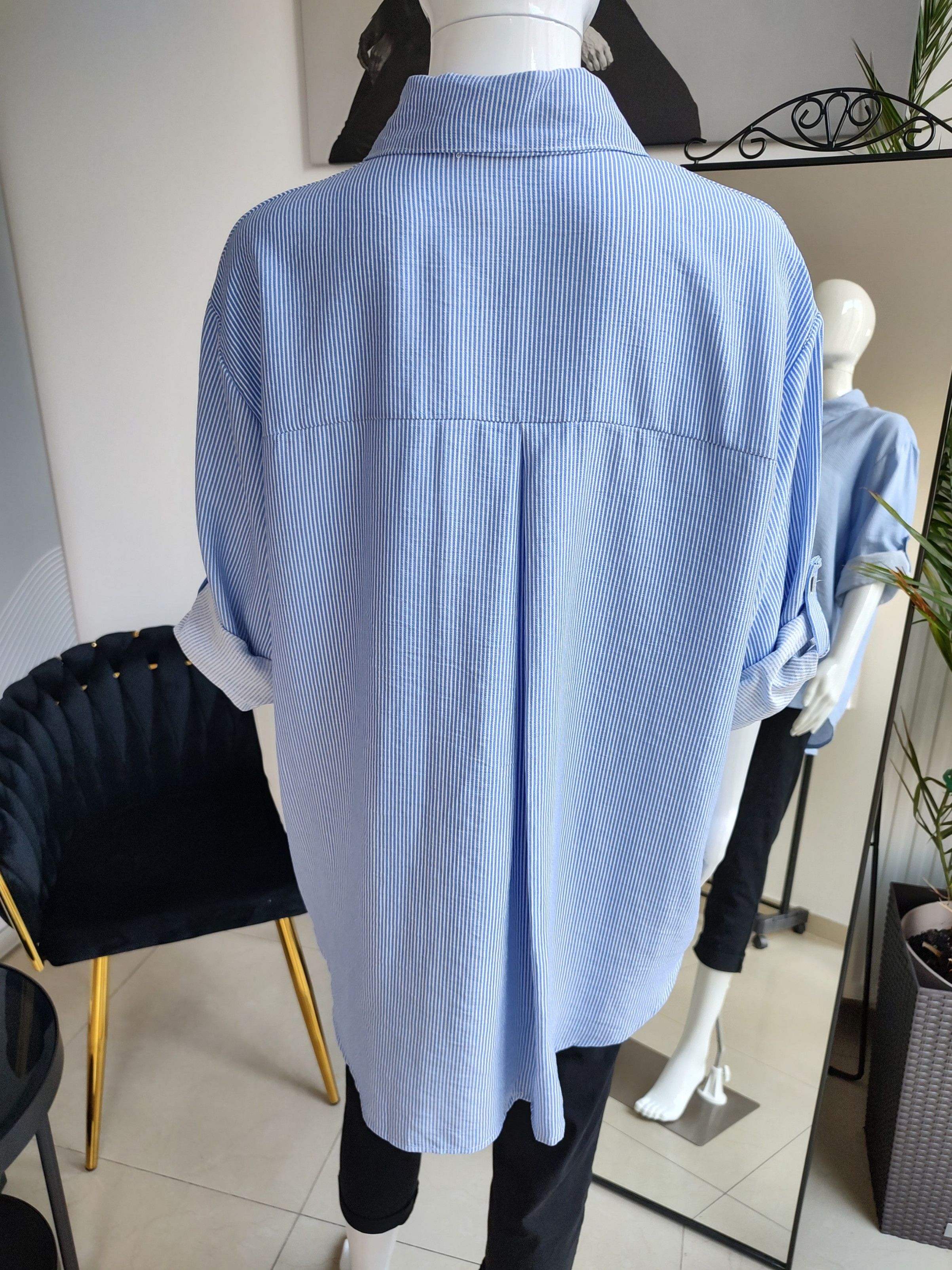 Koszula oversize w paski - niebieski One size