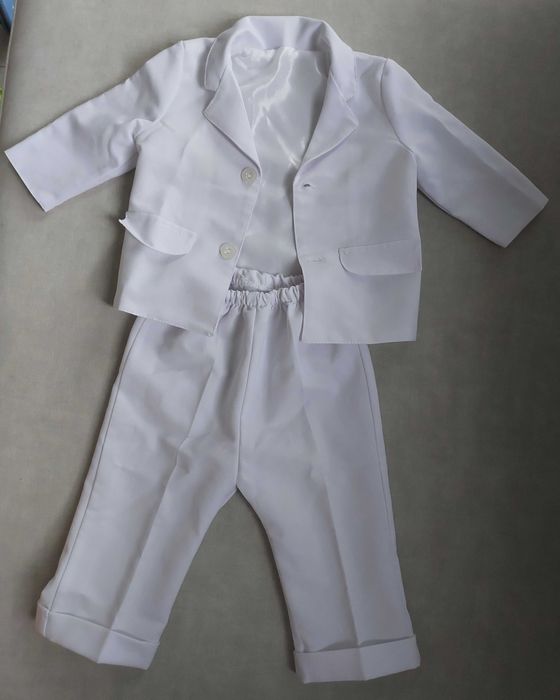 Komplet dla chłopca 68 na chrzest biały spodnie marynarka artex
