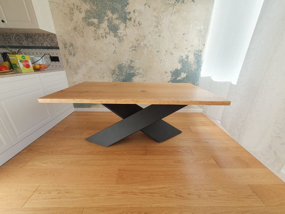 Stół dębowy loftowy dębowy monolit live edge naturalna krawędź