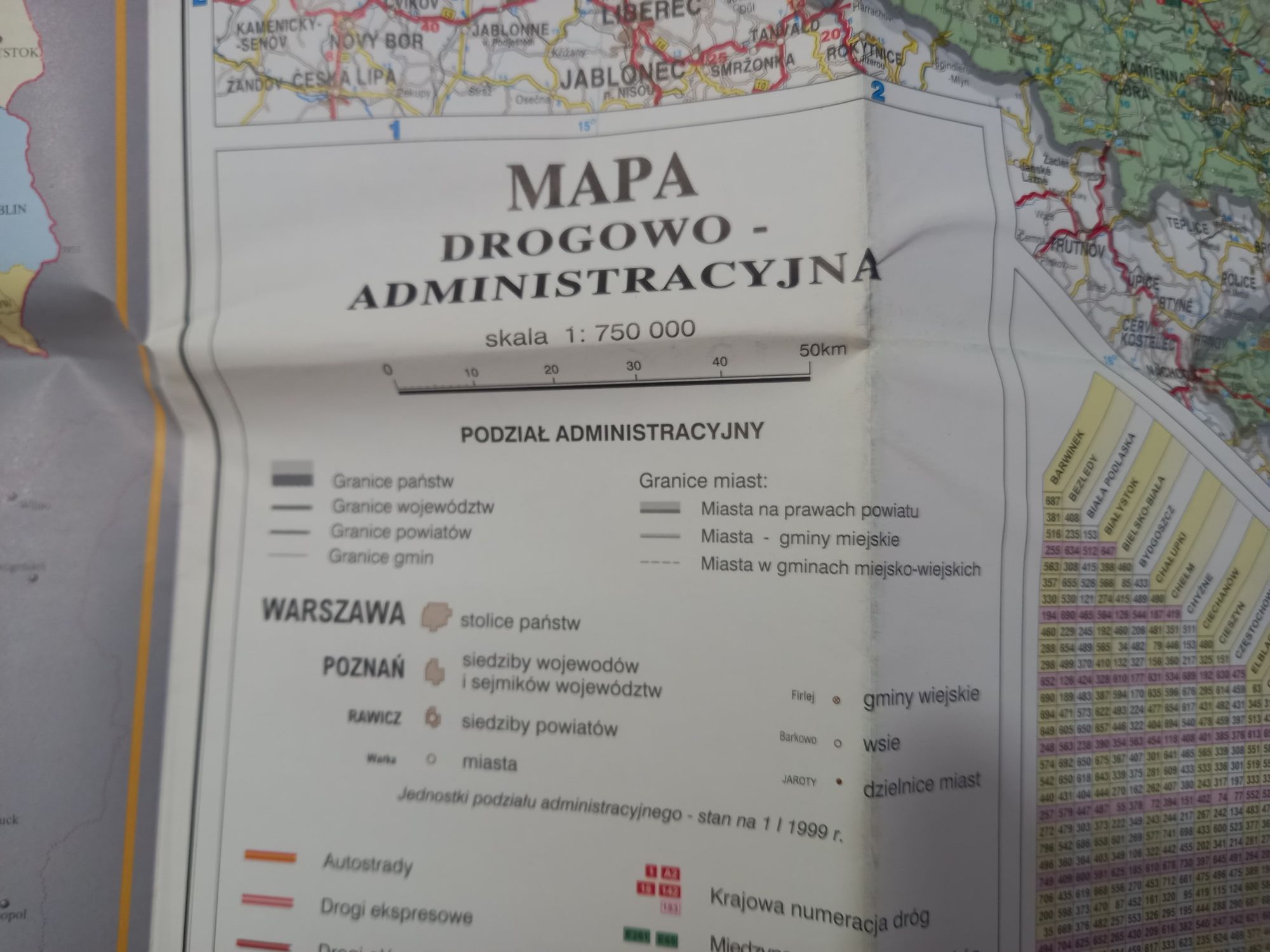 Mapa Drogowo Administracyjna Polska 1999rok