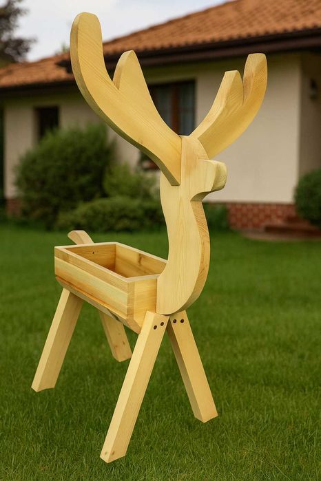 Donica kwietnik JELONEK, JELEŃ ozdoba z DREWNA na prezent ogród dom