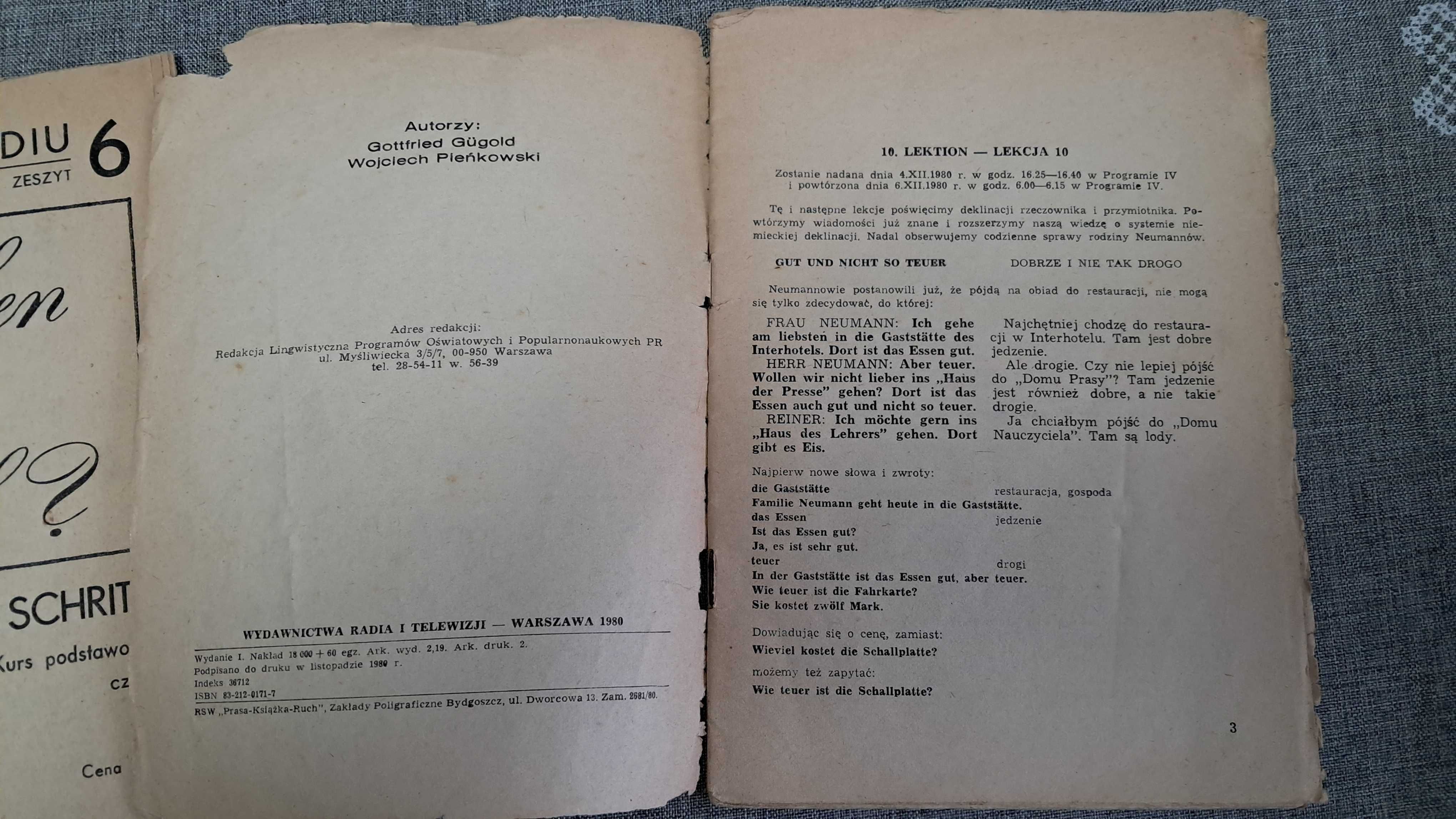 2 Zeszyty do nauki j. niemieckiego - Niemiecki w radiu 3 i 6 - 1980r.