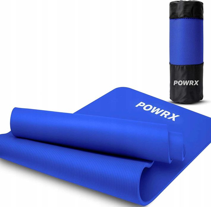 POWRX – Mata do ćwiczeń 183x60x1 cm, ciemnoniebieska + torba i pasek